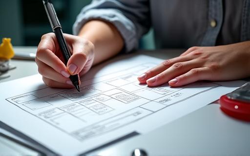 A designer sketching out user interface wireframes.